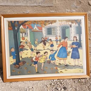 Tableau rétro – Écoliers dans la cour